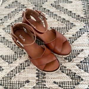 Mia Brown Criss Cross Wedge Sandal
